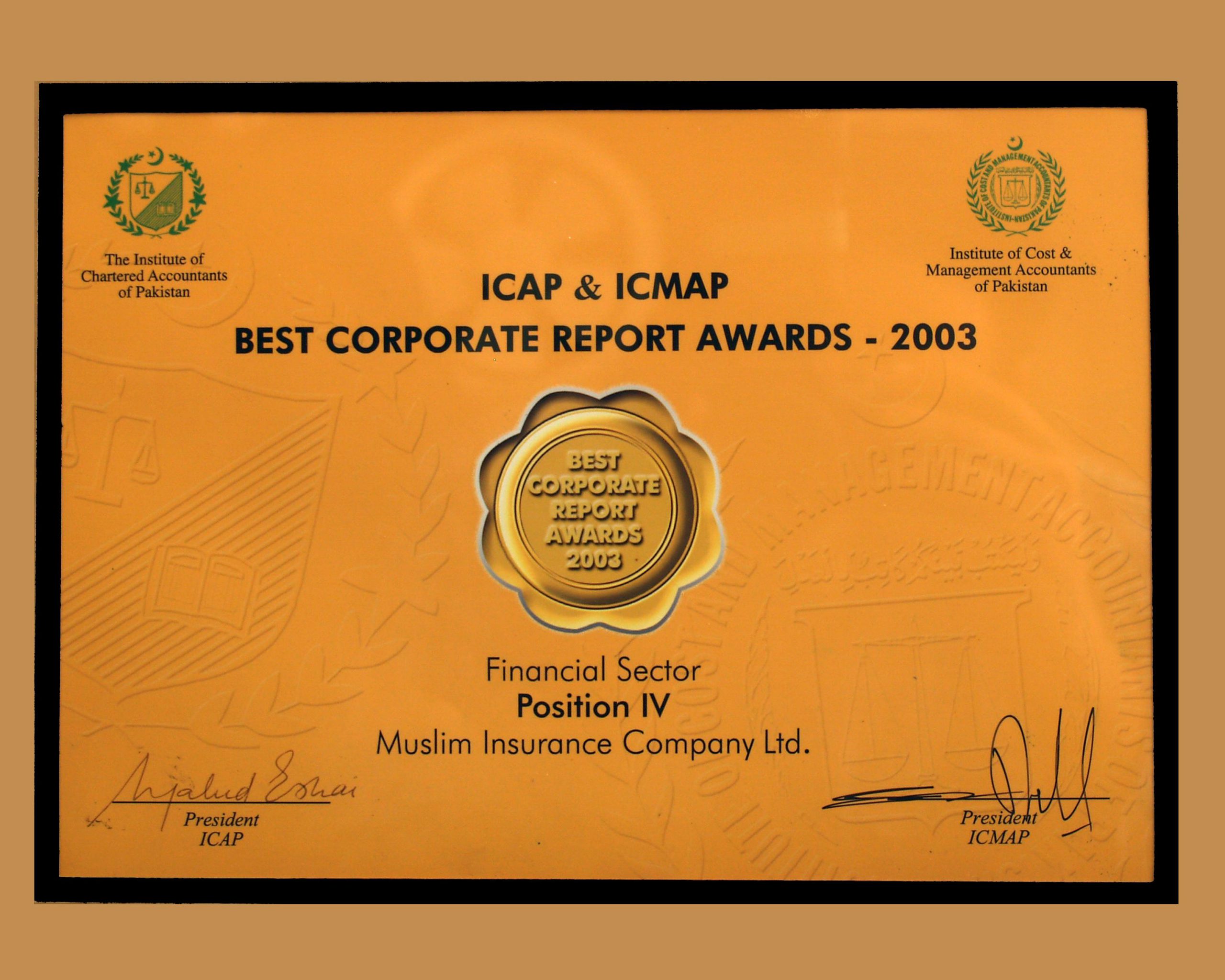 ICAP-ICMAP  Best Corporate Report Award 2003