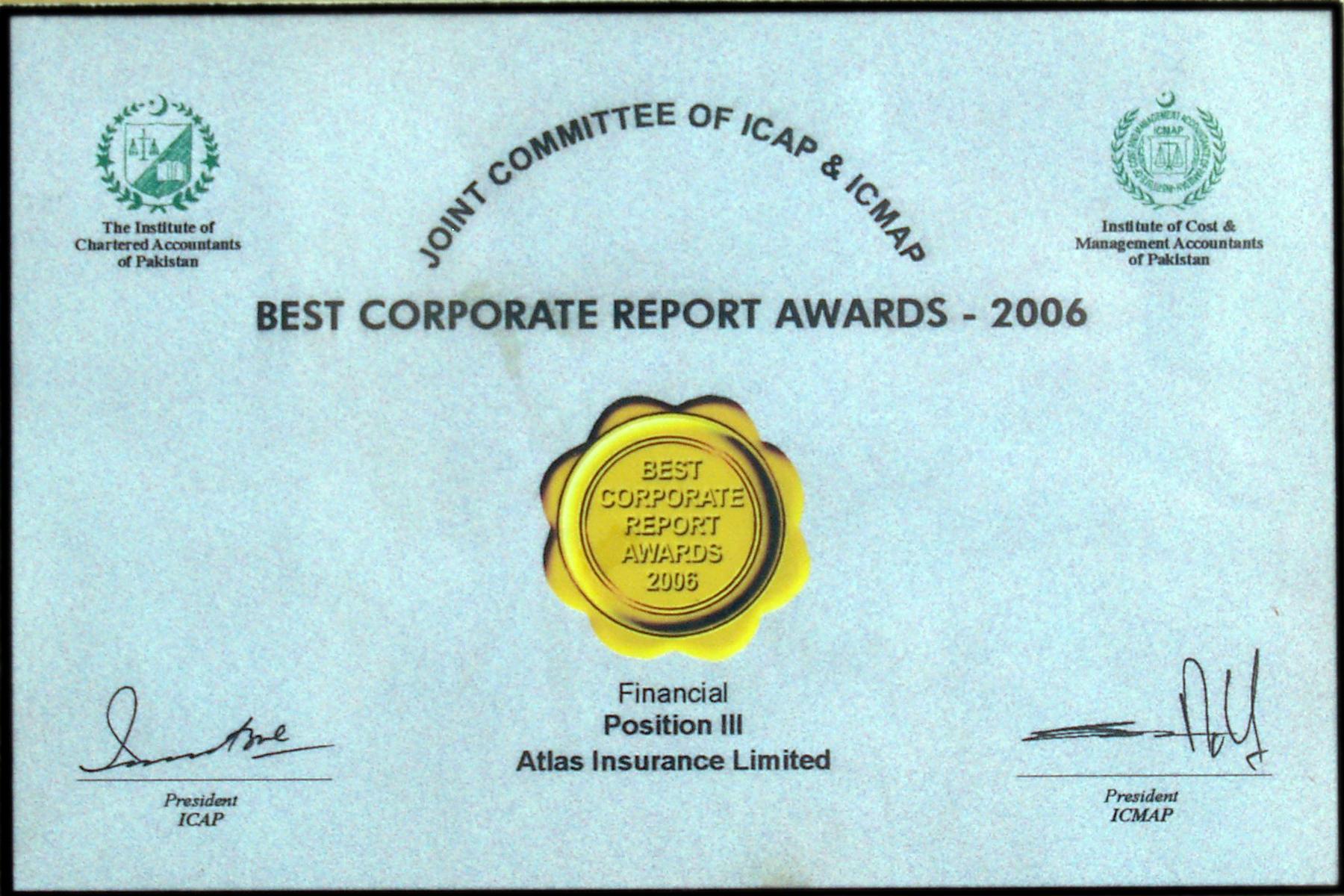 ICAP-ICMAP Best Corporate Report Award 2006