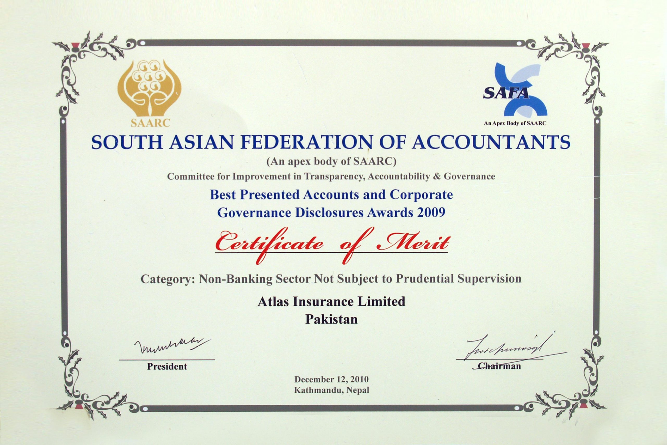 SAFA Best Presented Accounts and Corporate Governance Disclosures Award 2008